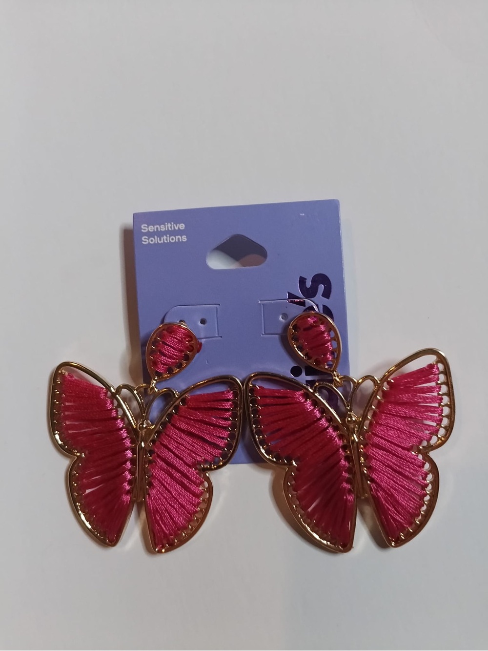 Claire's Pink Butterfly Drop Earrings with Gold Trim